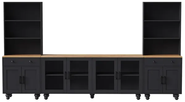 Merax Farmhouse TV Stand with Bookshelves Set