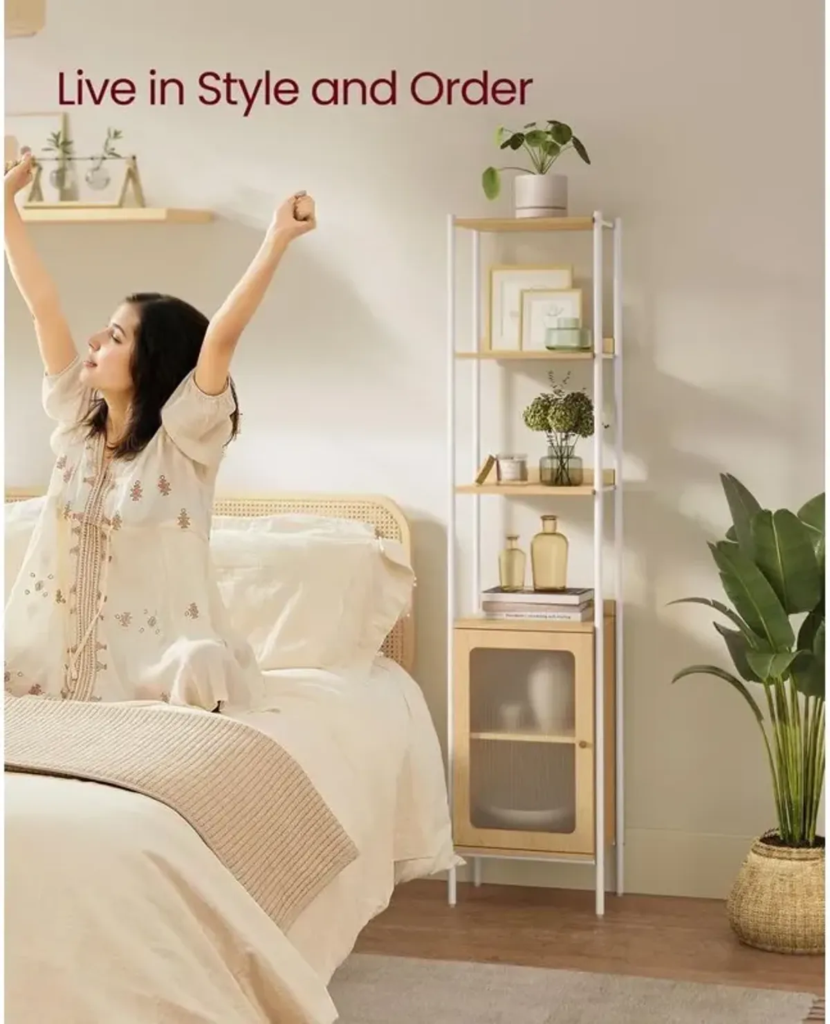 Bookcase with Rattan-Like Doors for Stylish Storage and Decorative Charm