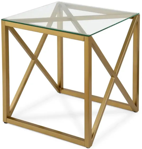 Square End Table with Tempered Glass Top and Steel Frame, Compact and Durable