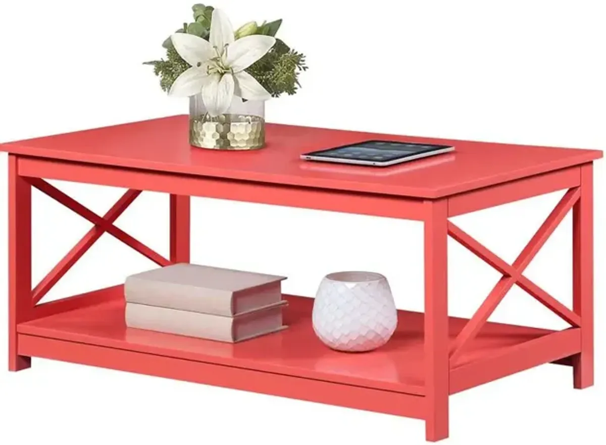 Convenience Concepts Oxford Coffee Table with Shelf Coral