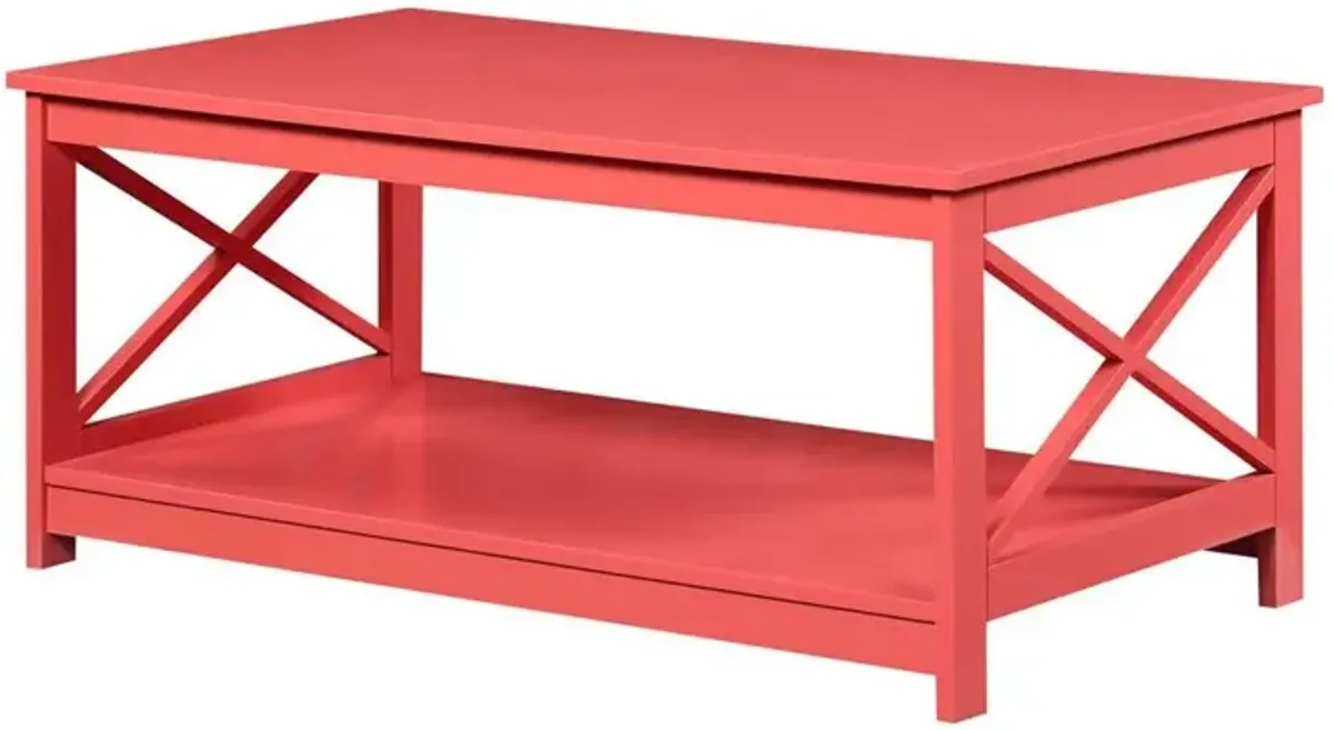 Convenience Concepts Oxford Coffee Table with Shelf Coral