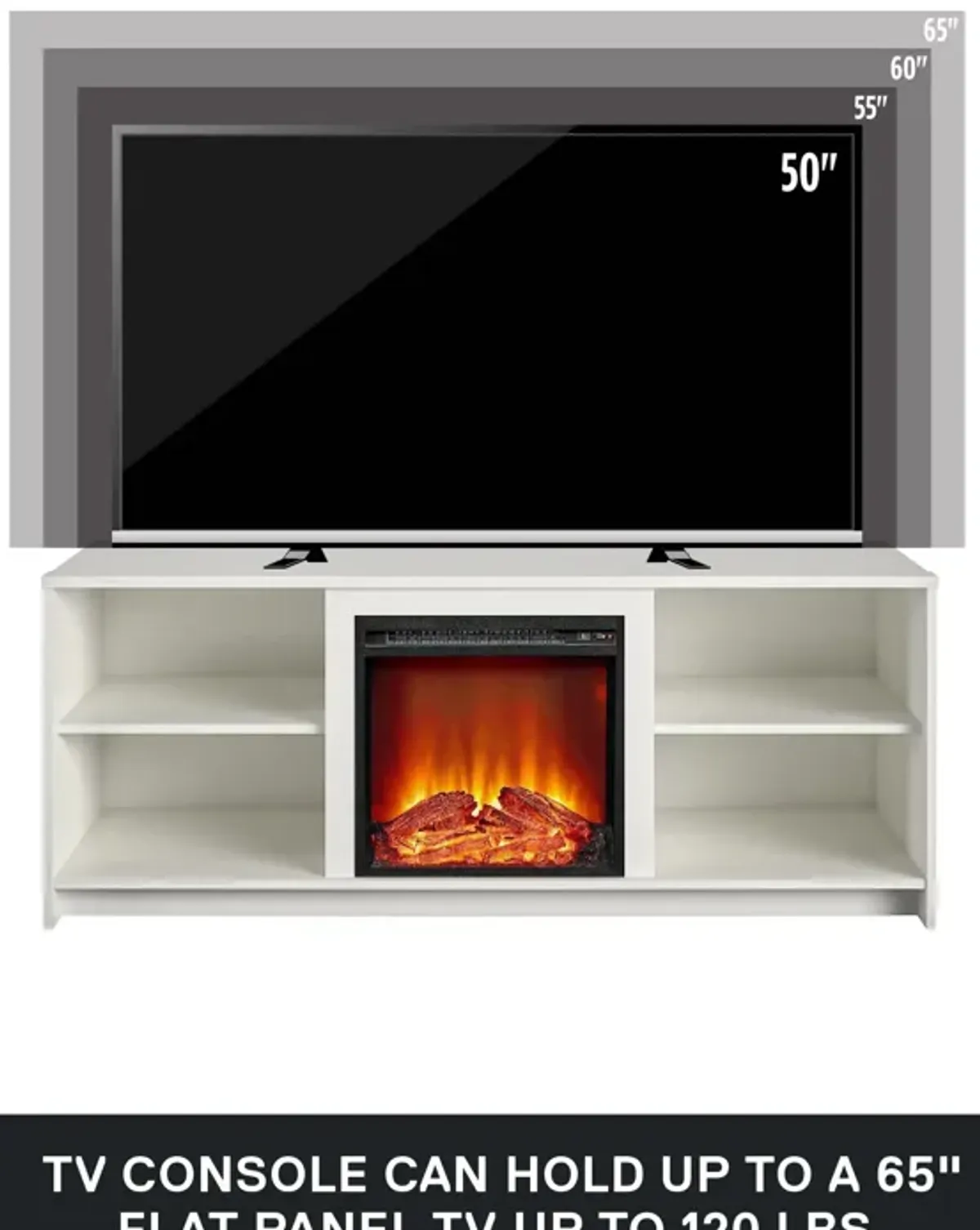 Ameriwood Home Courtland Electric Fireplace Space Heater TV Stand for TVs up to 65"