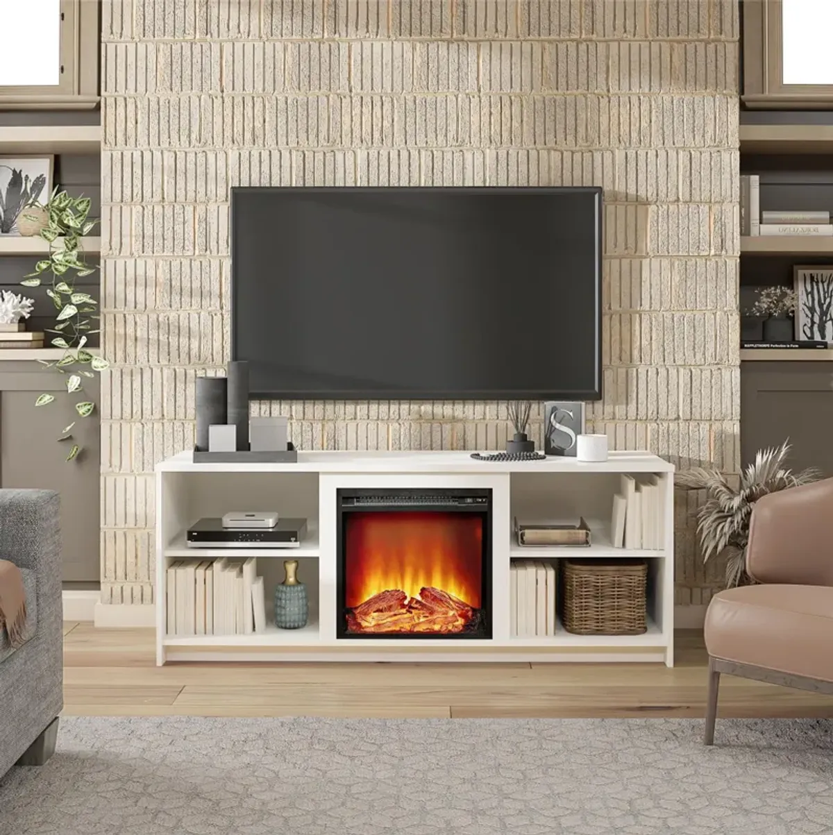 Ameriwood Home Courtland Electric Fireplace Space Heater TV Stand for TVs up to 65"