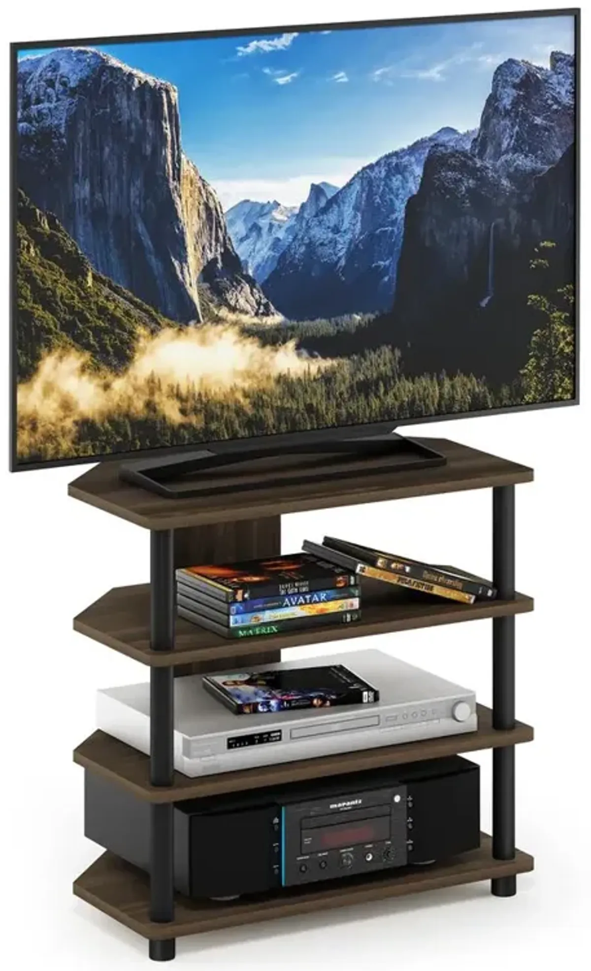 Furinno Turn-N-Tube Easy Assembly 4-Tier Petite TV Stand, Columbia Walnut/Black