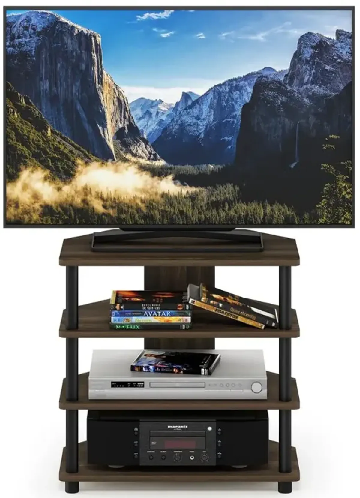 Furinno Turn-N-Tube Easy Assembly 4-Tier Petite TV Stand, Columbia Walnut/Black