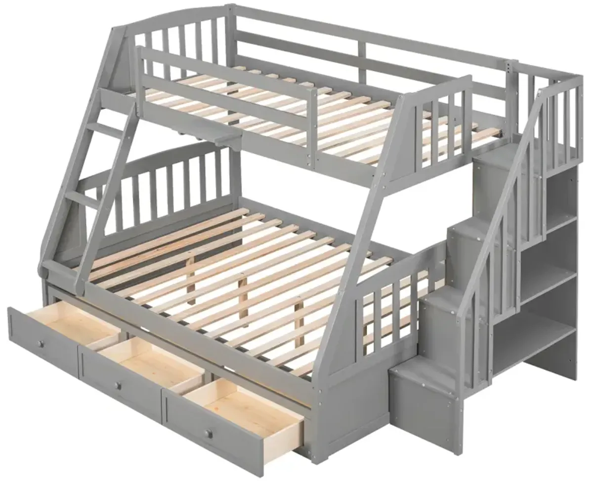 Twin-Over-Full Bunk Bed With Drawers, Ladder And Storage Staircase