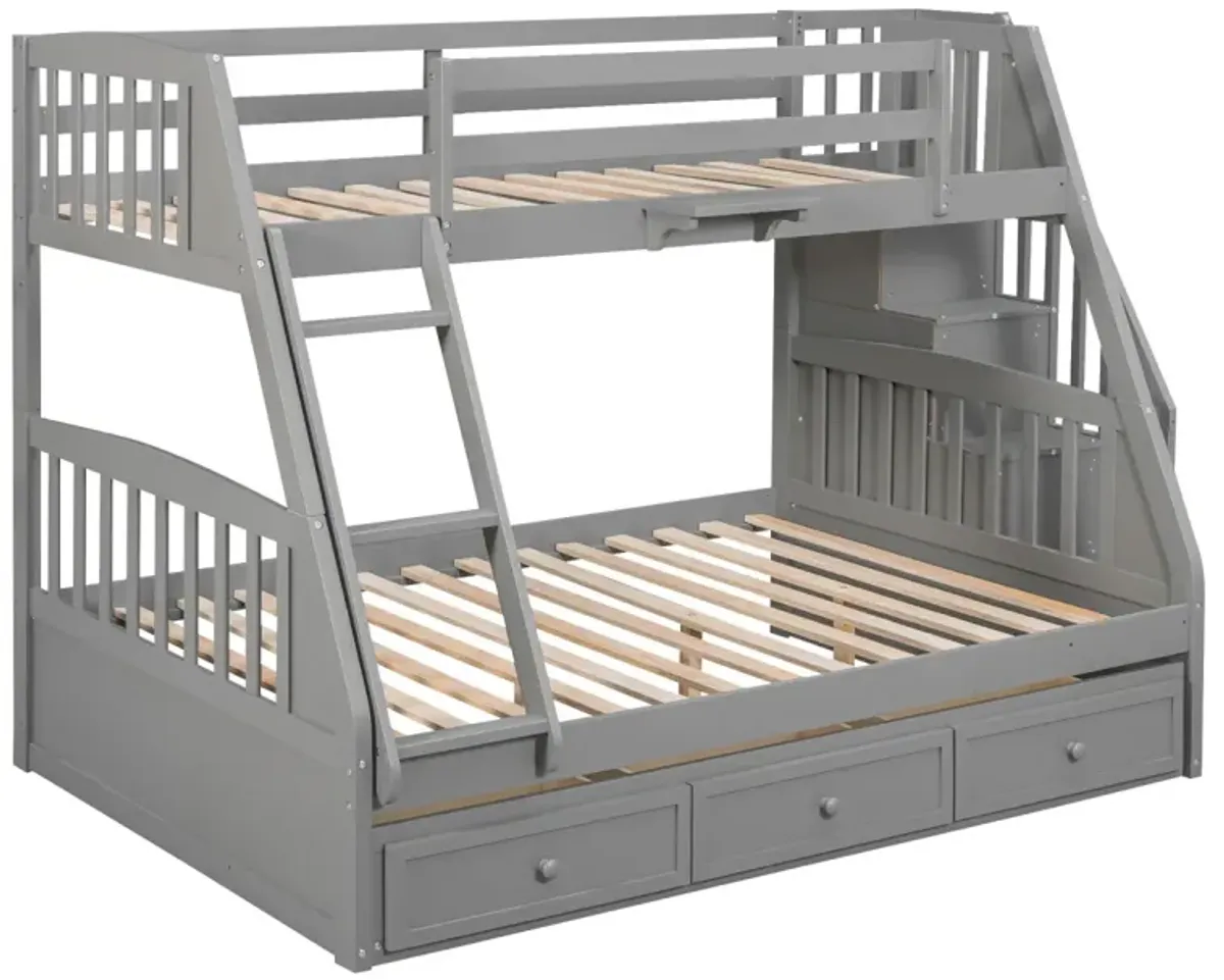 Twin-Over-Full Bunk Bed With Drawers, Ladder And Storage Staircase