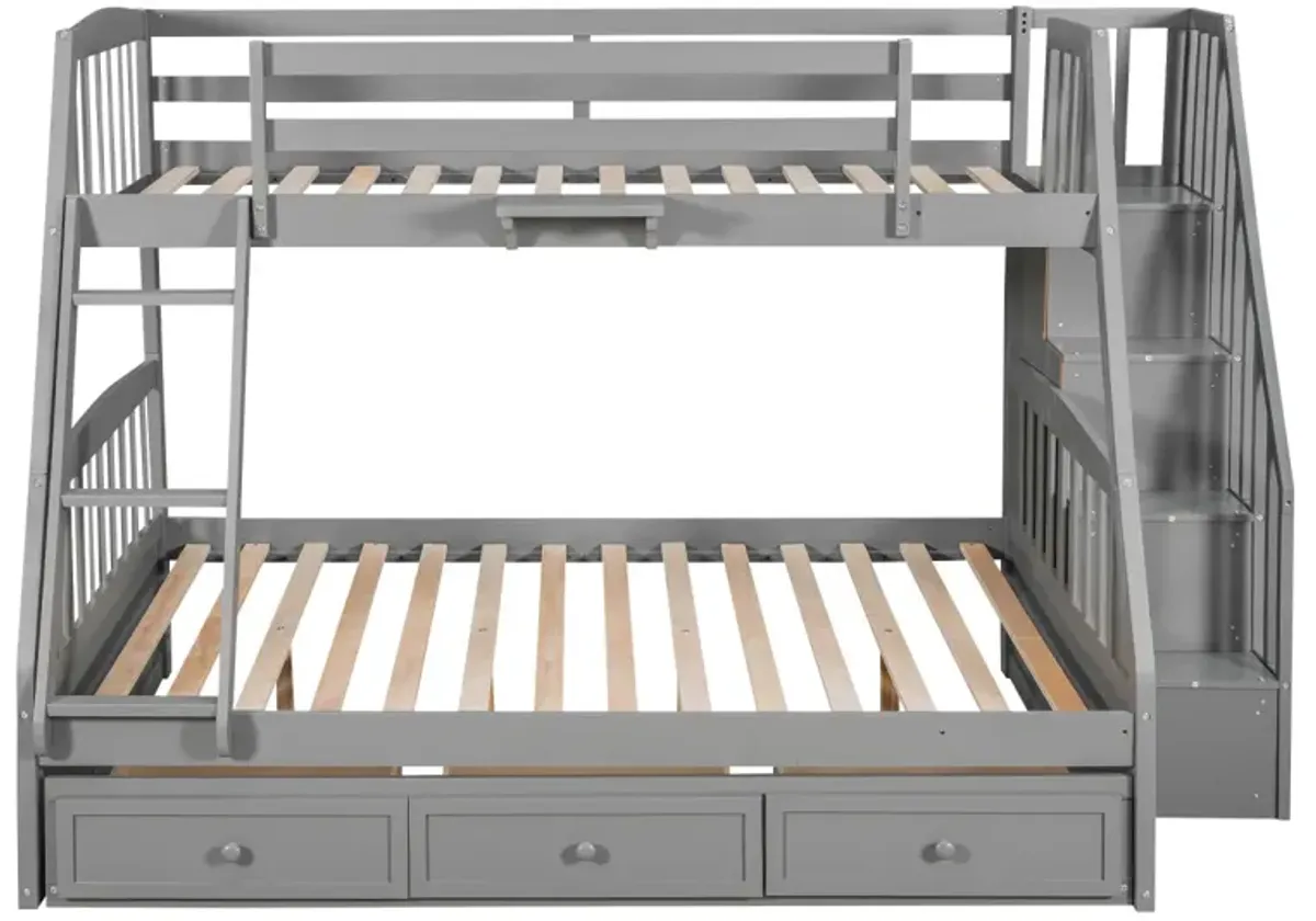 Twin-Over-Full Bunk Bed With Drawers, Ladder And Storage Staircase