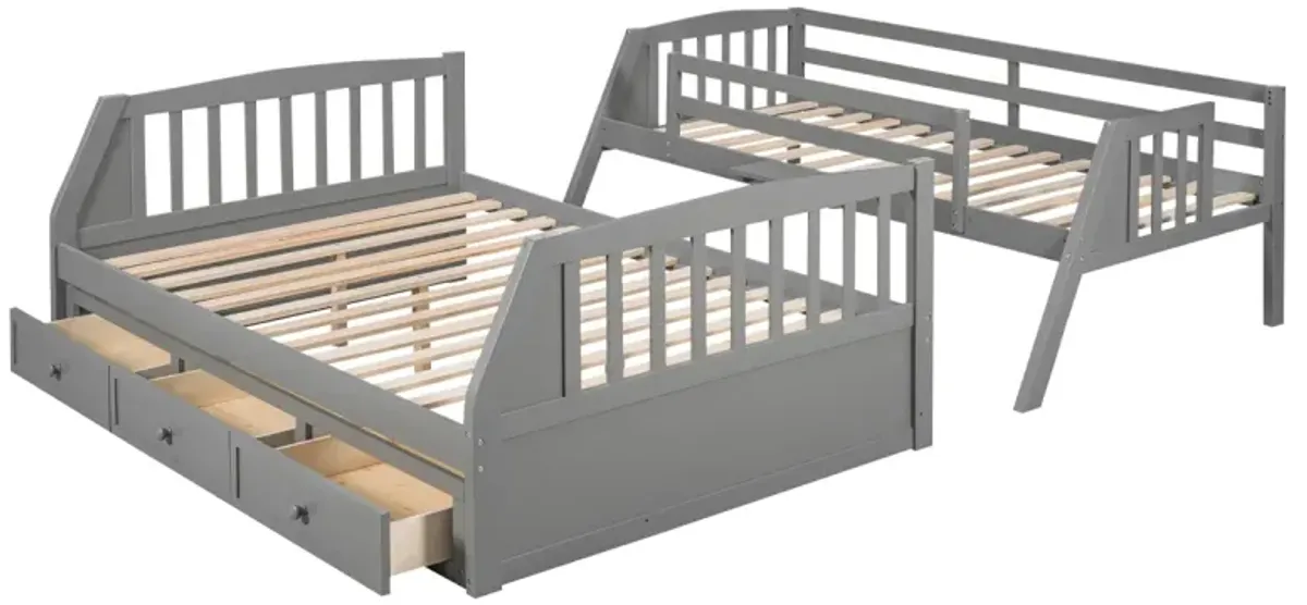 Twin-Over-Full Bunk Bed With Drawers, Ladder And Storage Staircase