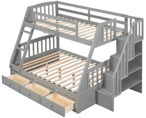 Twin-Over-Full Bunk Bed With Drawers, Ladder And Storage Staircase