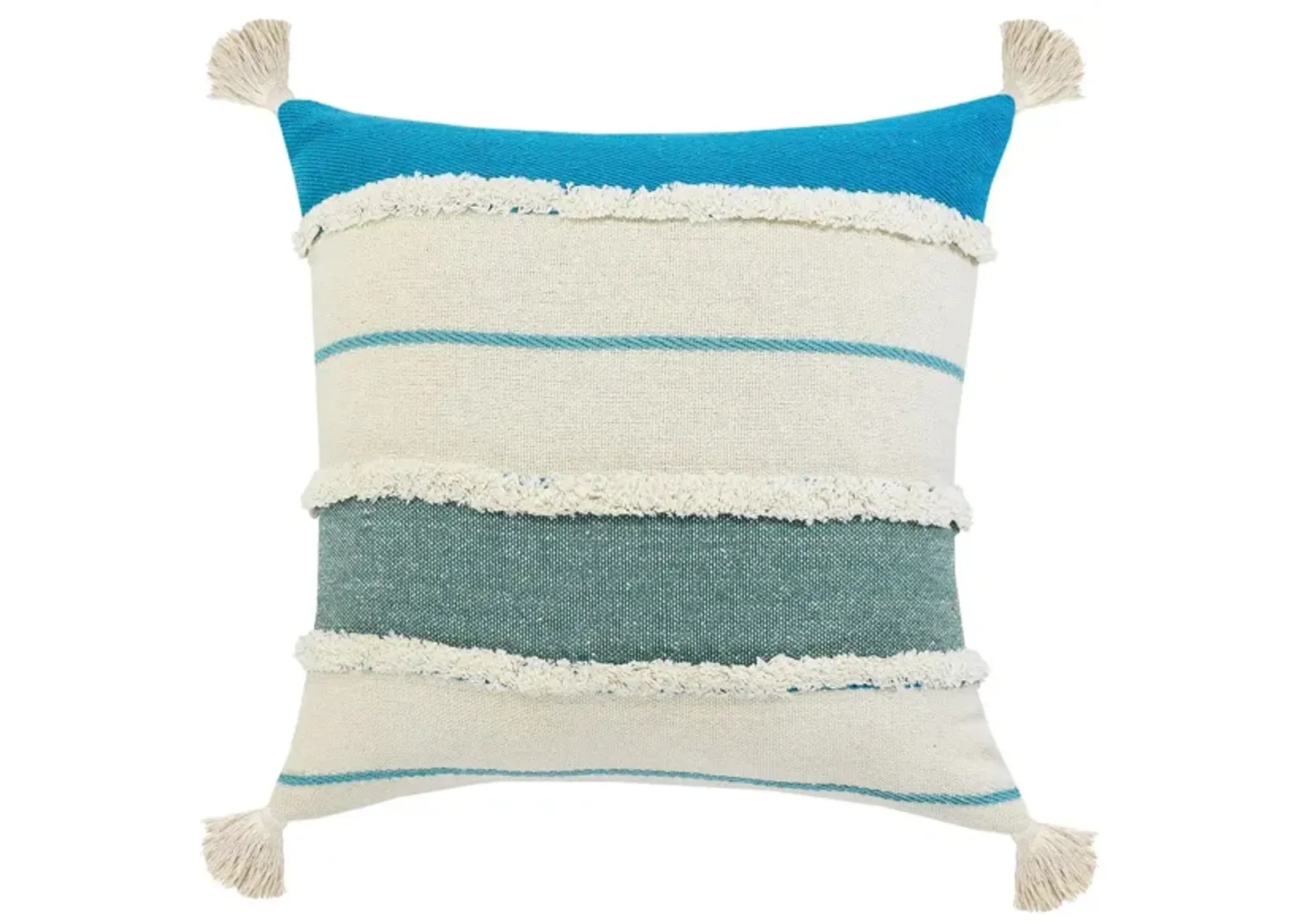 20" Turquoise and White Striped Hand Loomed Square Throw Pillow