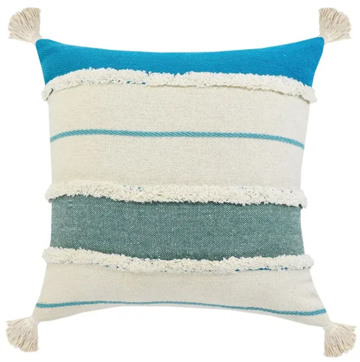 20" Turquoise and White Striped Hand Loomed Square Throw Pillow