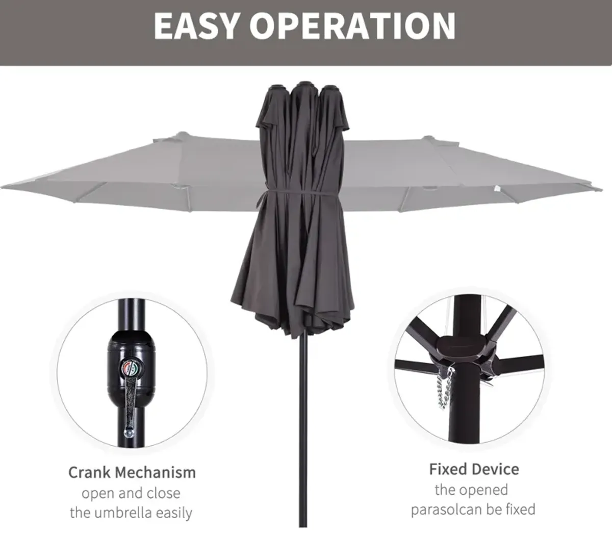 Gray Sun Umbrella: 15ft Double-Sided Patio Umbrella with Crank