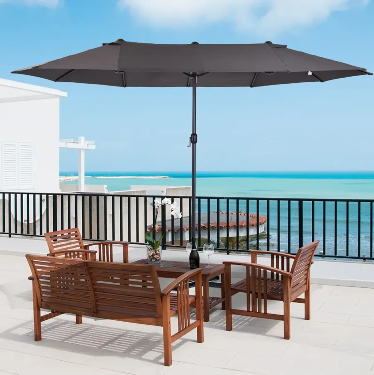 Gray Sun Umbrella: 15ft Double-Sided Patio Umbrella with Crank