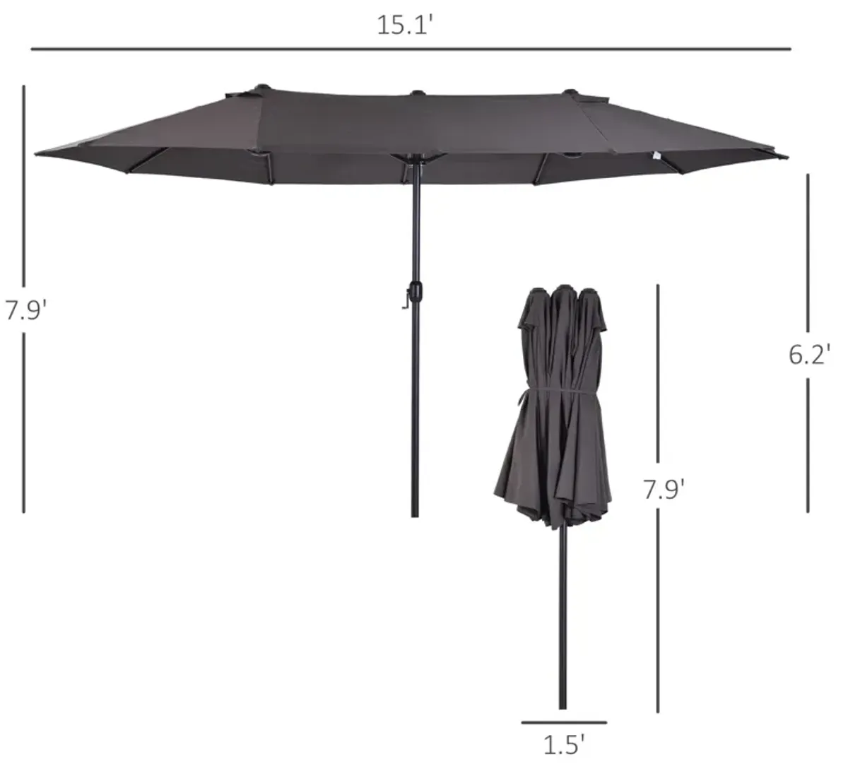 Gray Sun Umbrella: 15ft Double-Sided Patio Umbrella with Crank