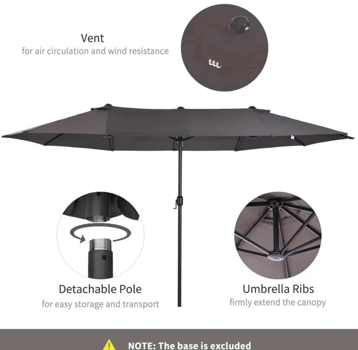 Gray Sun Umbrella: 15ft Double-Sided Patio Umbrella with Crank