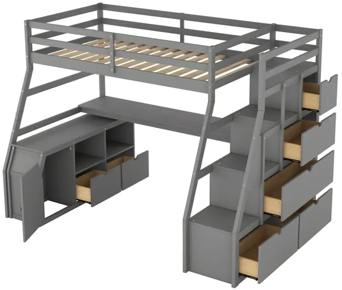 Twin Size Loft Bed With With 7 Drawers 2 Shelves And Desk