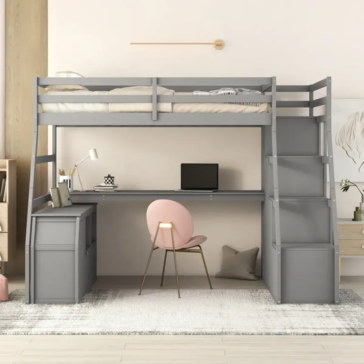 Twin Size Loft Bed With With 7 Drawers 2 Shelves And Desk