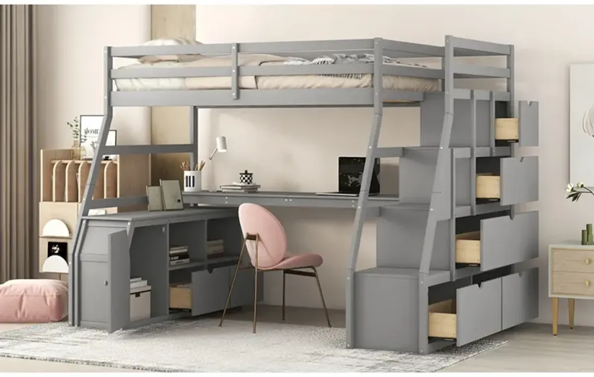 Twin Size Loft Bed With With 7 Drawers 2 Shelves And Desk