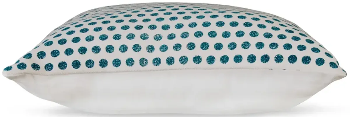 Bao Throw Pillow Set of 4, 20 Inch, Cotton, Teal Dots Design over White -