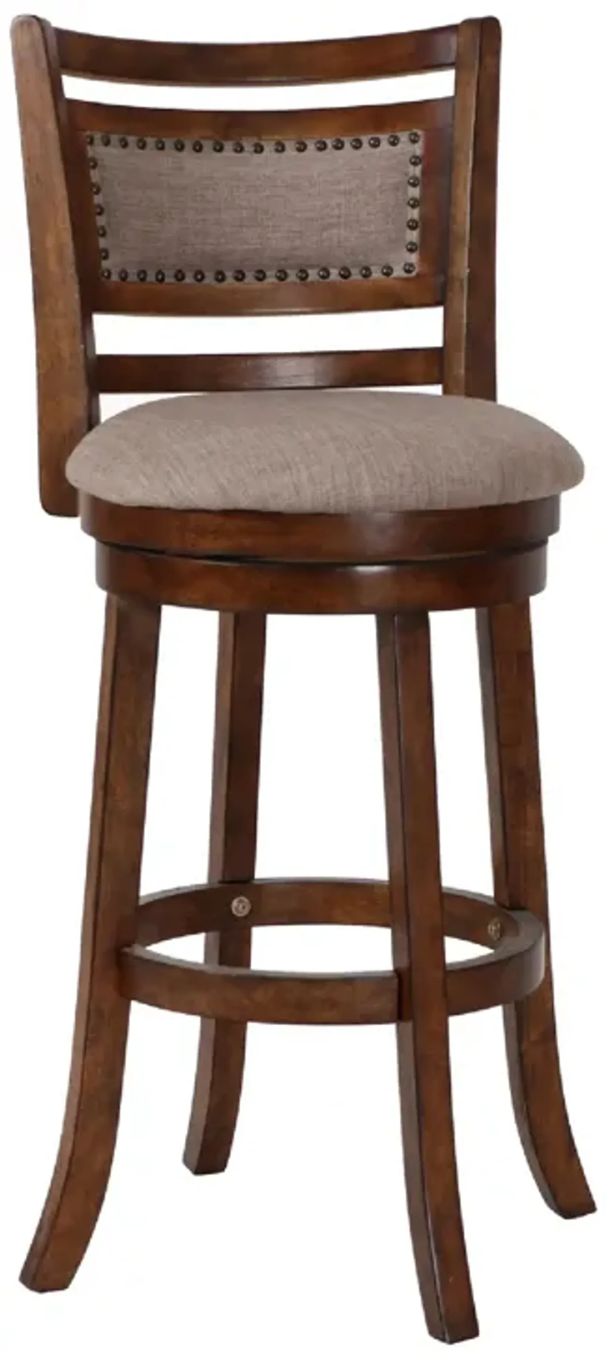 Curved Swivel Barstool with Fabric Padded Seating, Brown and Beige-Benzara