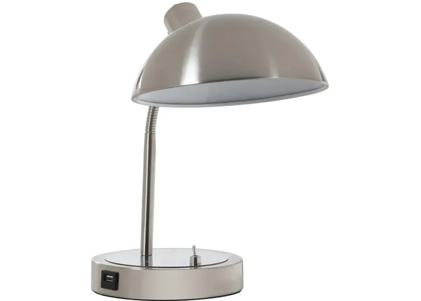 Desk Lamp with Adjustable Head and USB Port, Brushed Nickel - Benzara