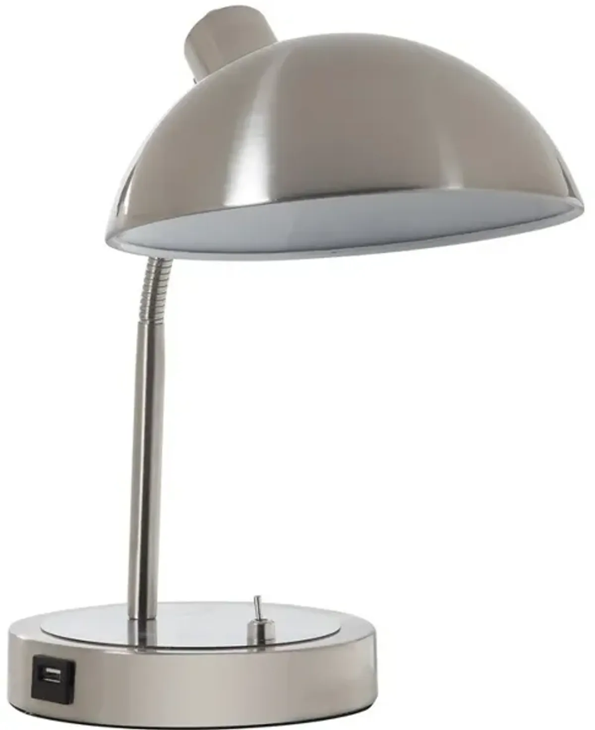 Desk Lamp with Adjustable Head and USB Port, Brushed Nickel - Benzara