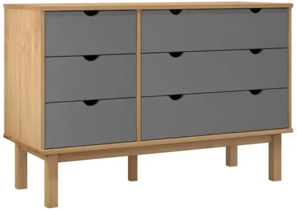vidaXL OTTA Scandinavian Style Drawer Cabinet - Solid Pine Wood Construction with Ample Storage - Flexible Drawer Installation - Brown&Gray