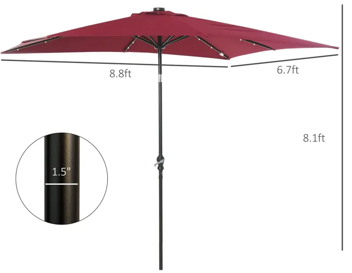 Red Outdoor Canopy: 9ft Solar LED Patio Umbrella