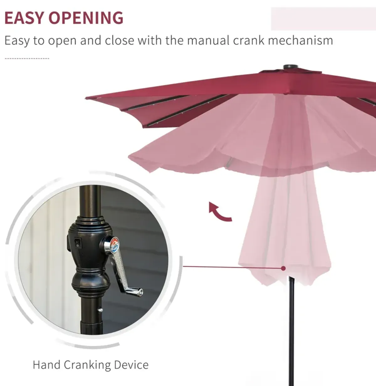 Red Outdoor Canopy: 9ft Solar LED Patio Umbrella