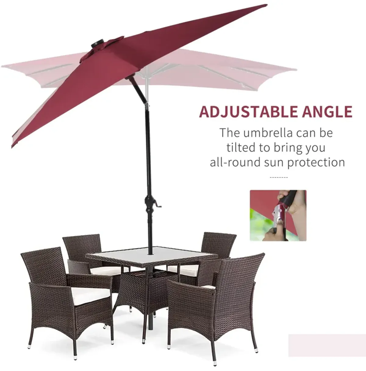 Red Outdoor Canopy: 9ft Solar LED Patio Umbrella