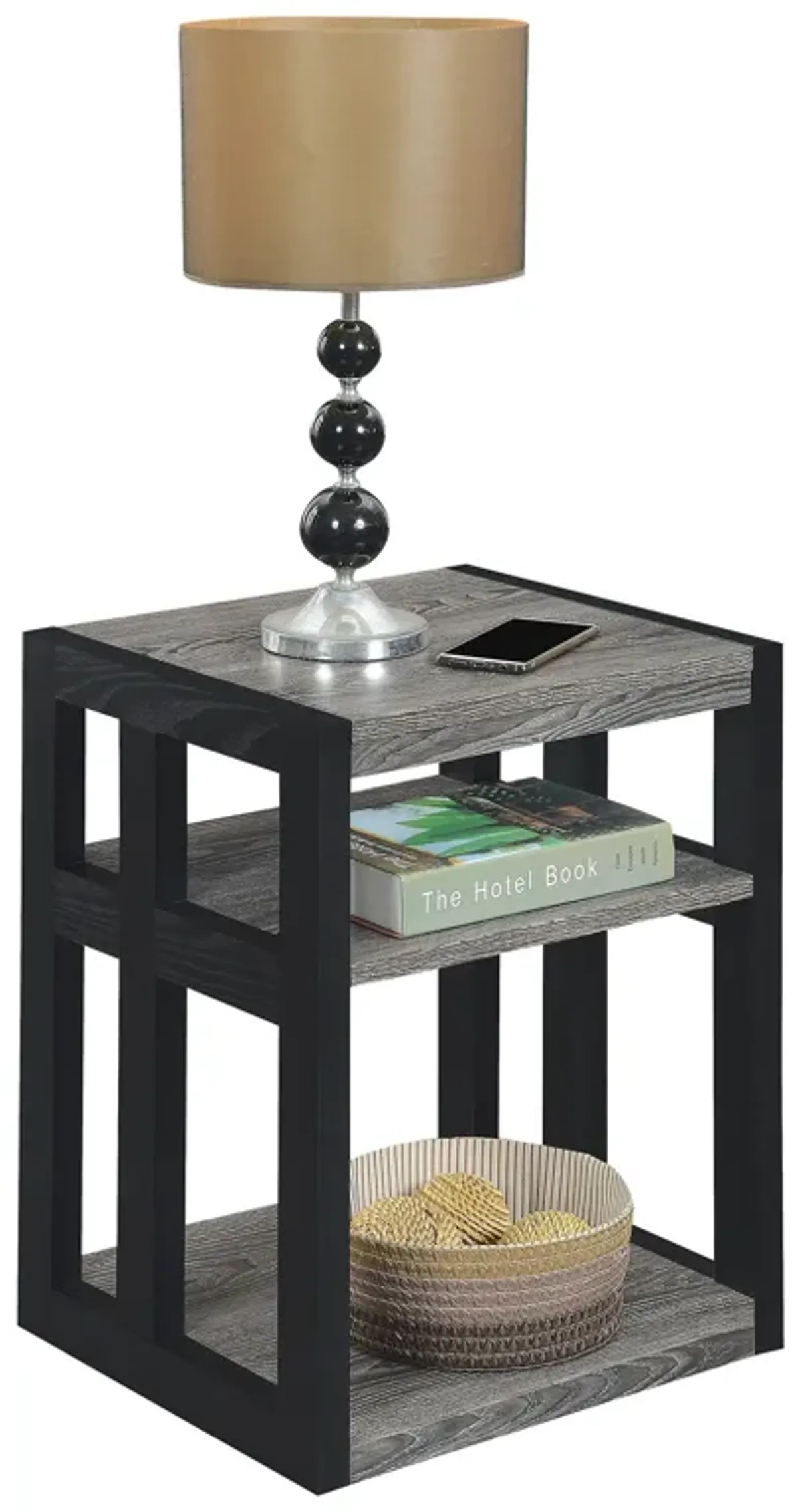 Convenience Concepts Monterey End Table with Shelves, Weathered Gray/Black