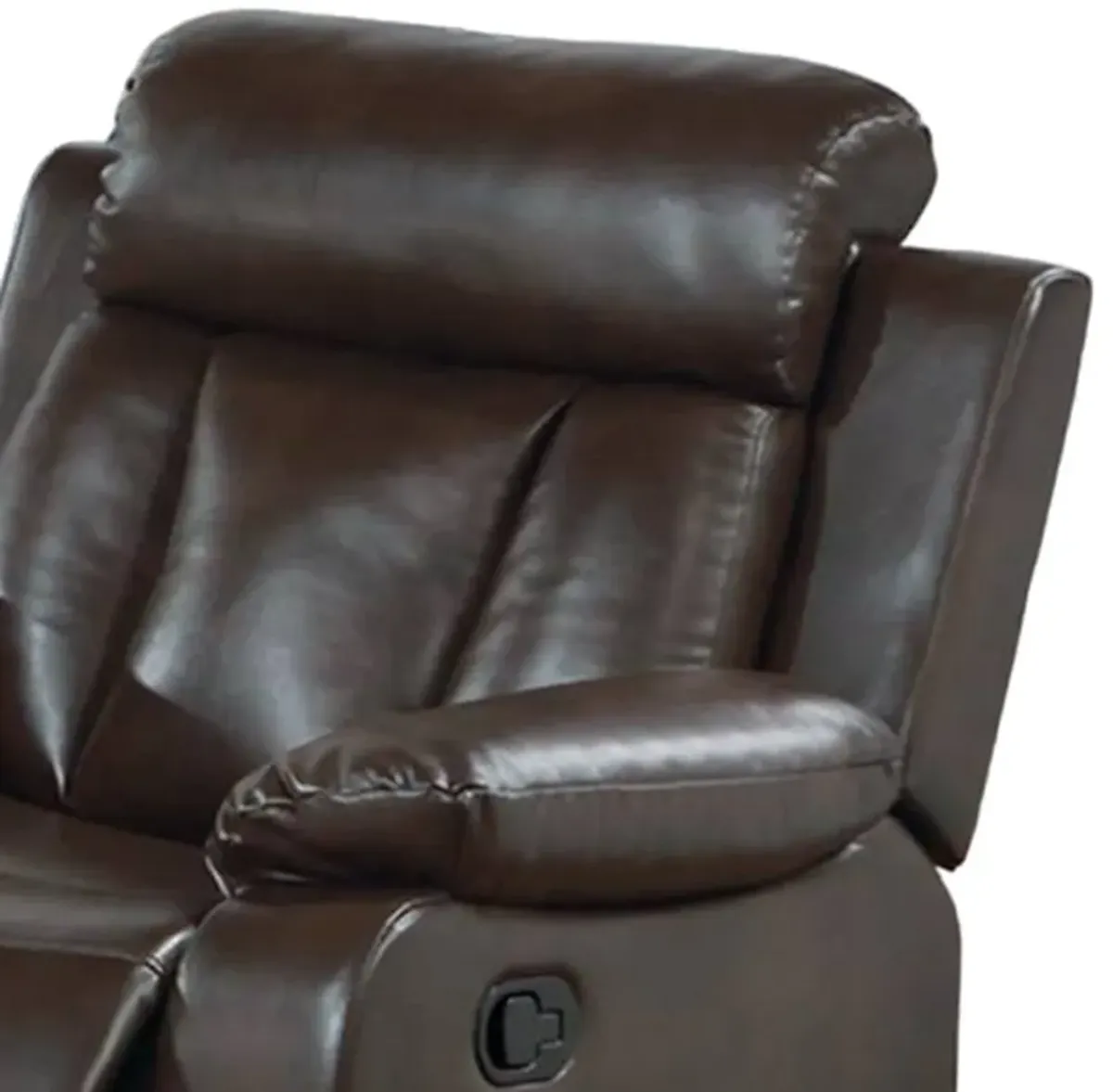 Corie Manual Recliner Chair, Pillow Cushioned, Brown Faux Leather - Benzara