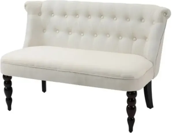 2 Seater Button Tufted Loveseat Wooden Legs Linen For Living Room