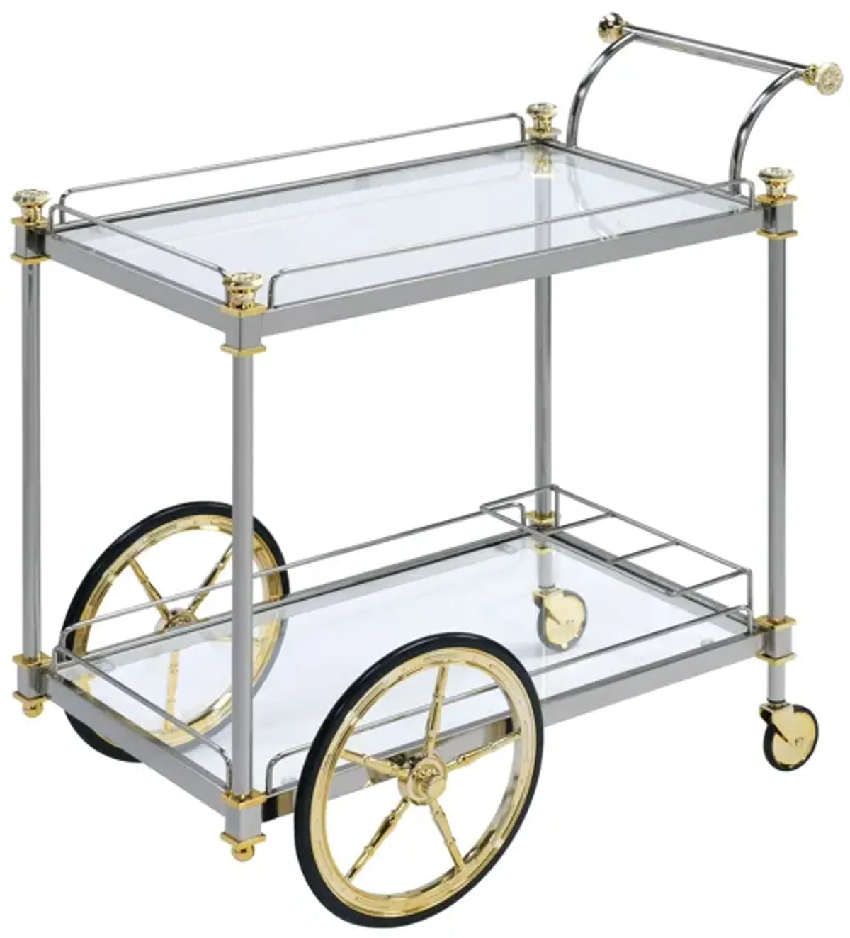 ACME Cyrus Serving Cart, Silver/Gold & Clear Glass