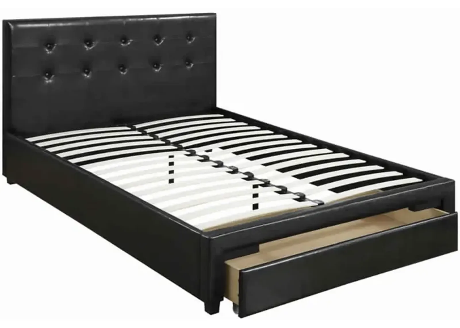 Captivating Queen Bed WithDrawer,Black Pu-Benzara