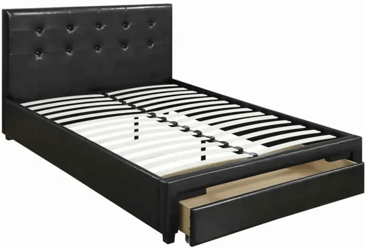 Captivating Queen Bed WithDrawer,Black Pu-Benzara