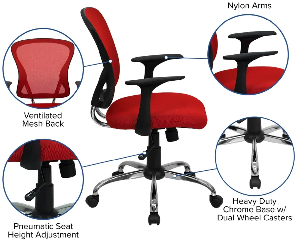 Alfred Mid-Back Blue Mesh Swivel Task Office Chair with Chrome Base and Arms