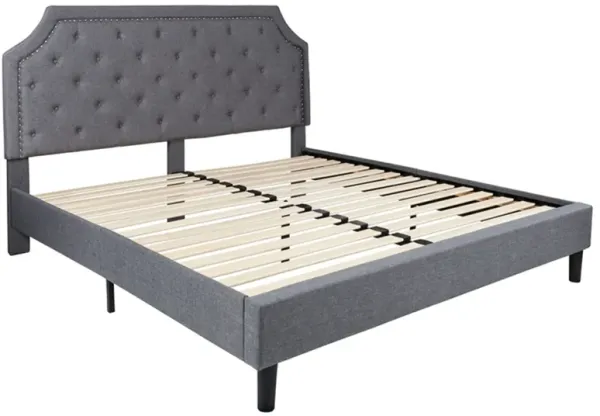 Brighton King Size Tufted Upholstered Platform Bed in Light Gray Fabric