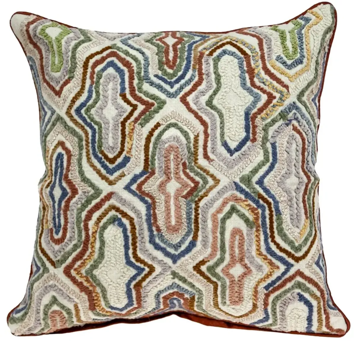 18" Beige and Brown Embroidered Geometric Striped Square Throw Pillow