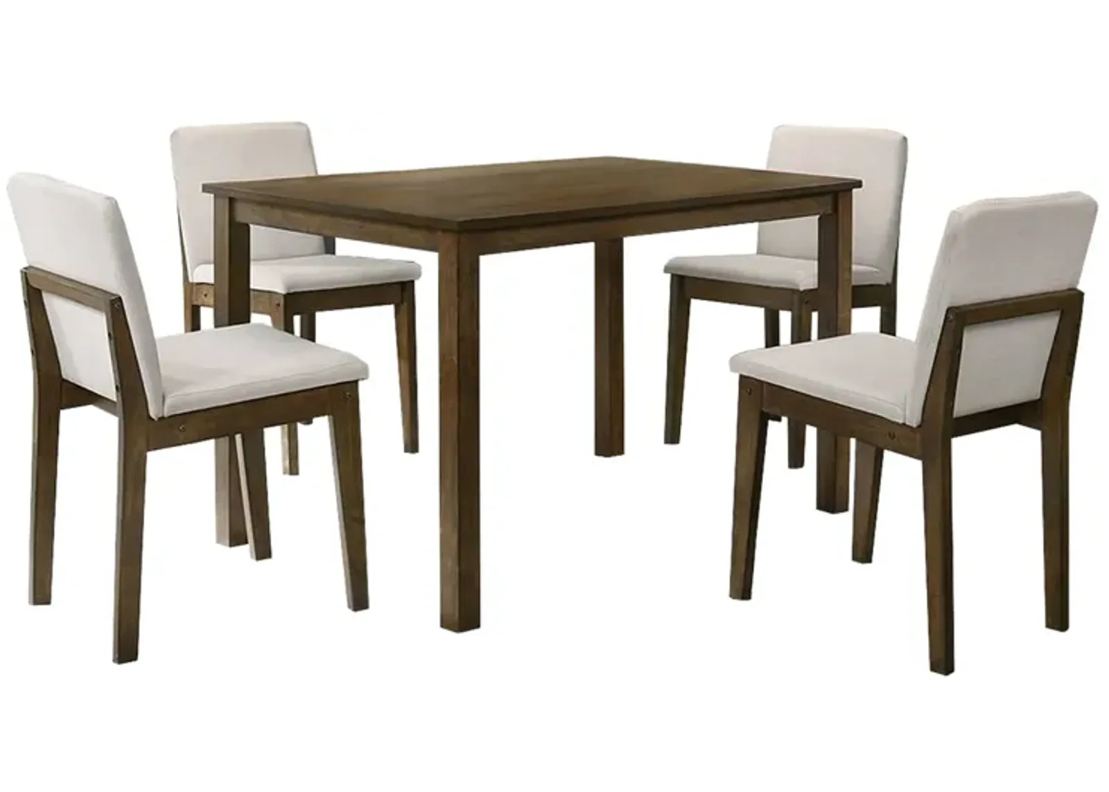 Zory 5pc Dining Table Set, 4 Padded Chairs, Beige Burlap, Brown Wood - Benzara