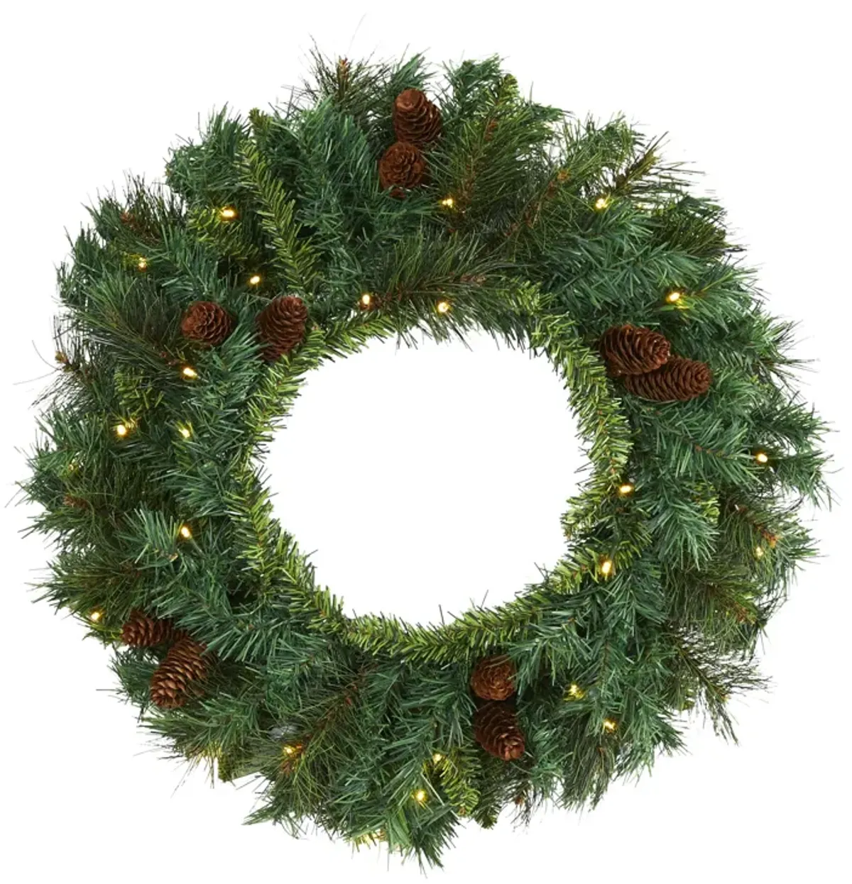 HomPlanti 20" Mixed Pine and Pinecone Artificial Christmas Wreath with 35 Clear LED Lights