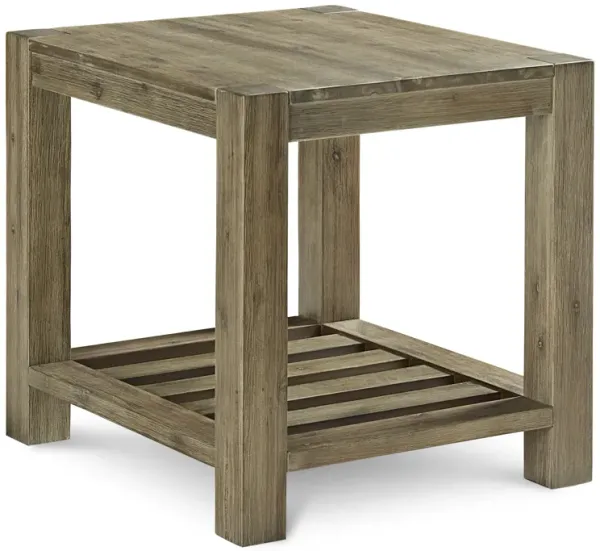 Cyon 28 Inch Side End Table, Washed Gray and Brown Wood, Open Shelf - Benzara