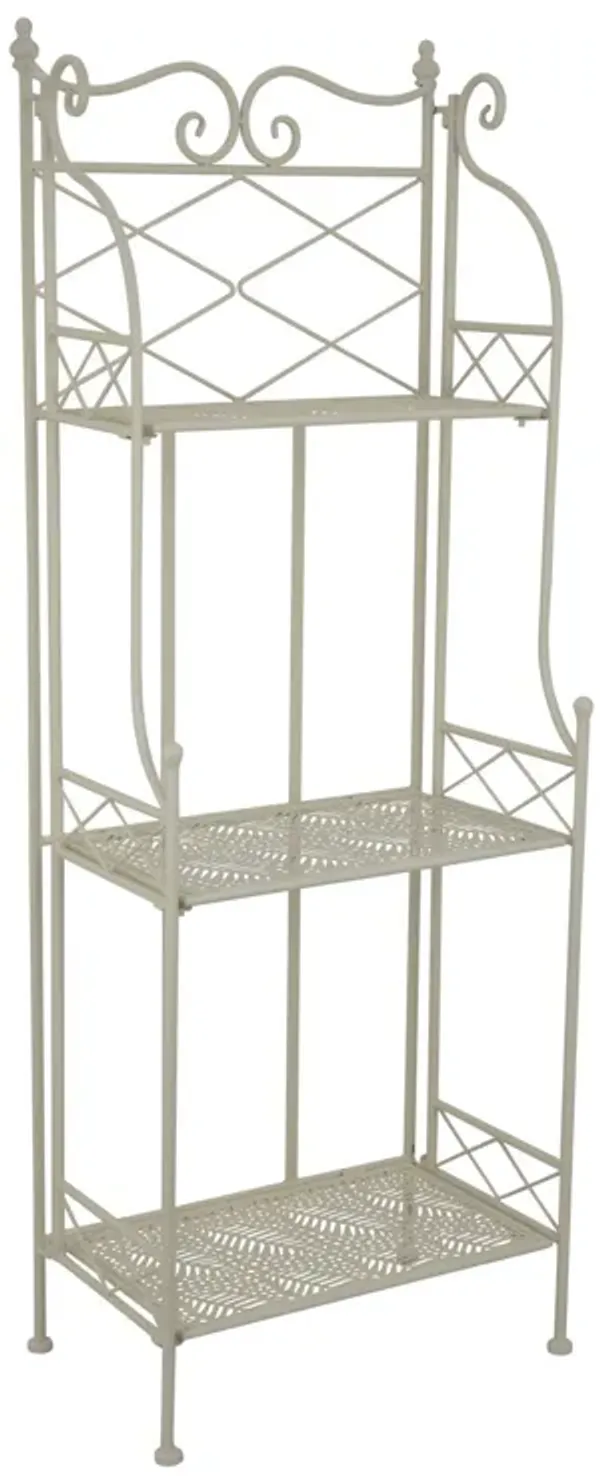 Monty Plant Stand Shelves, 3 Tier Classic Scrolled White Metal 44 Inch - Benzara