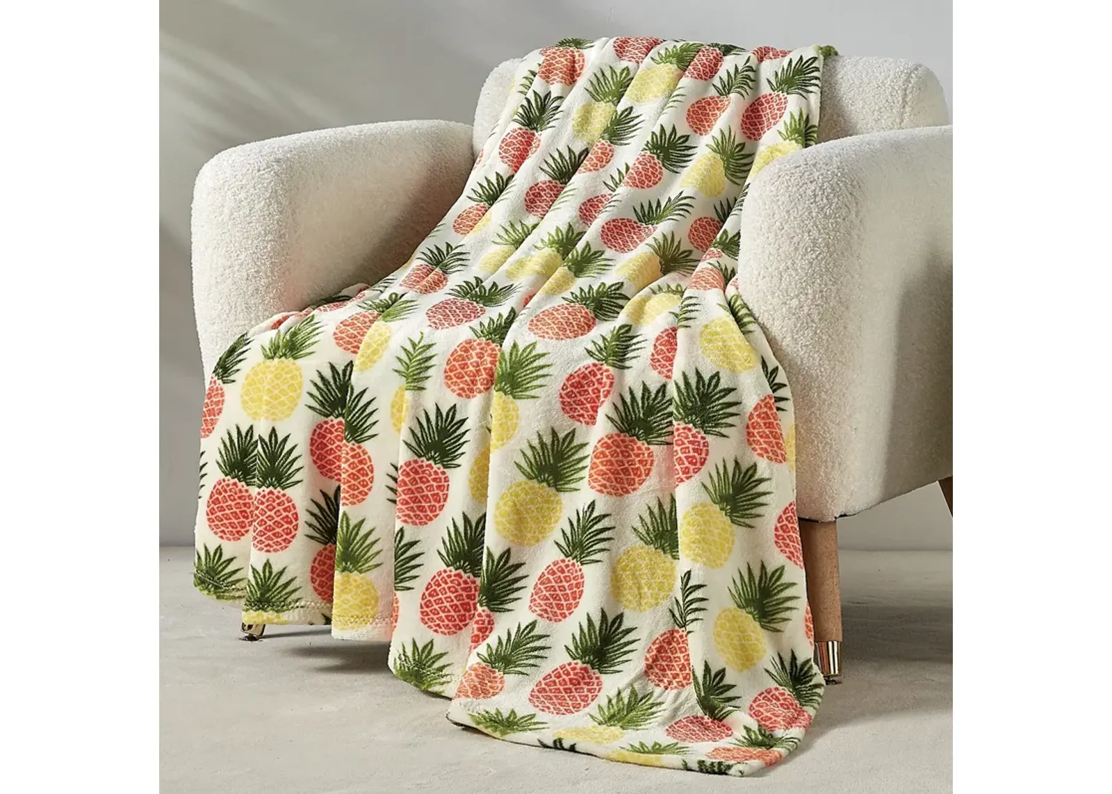 Natural Pineapple Micro Plush All Season Throw 50" x 70" Multicolor by Plazatex