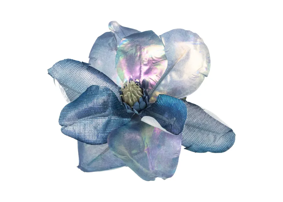 7" Iridescent Blue Artificial Magnolia Clip-On Christmas Ornament