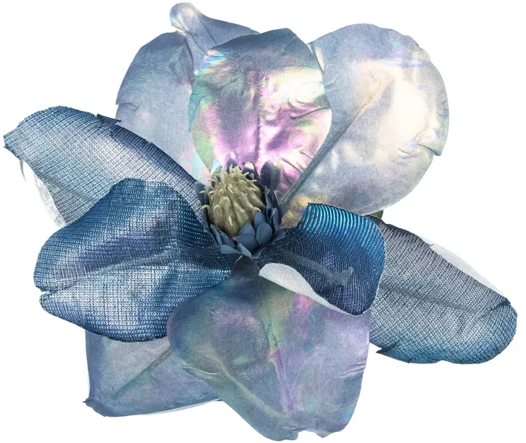 7" Iridescent Blue Artificial Magnolia Clip-On Christmas Ornament