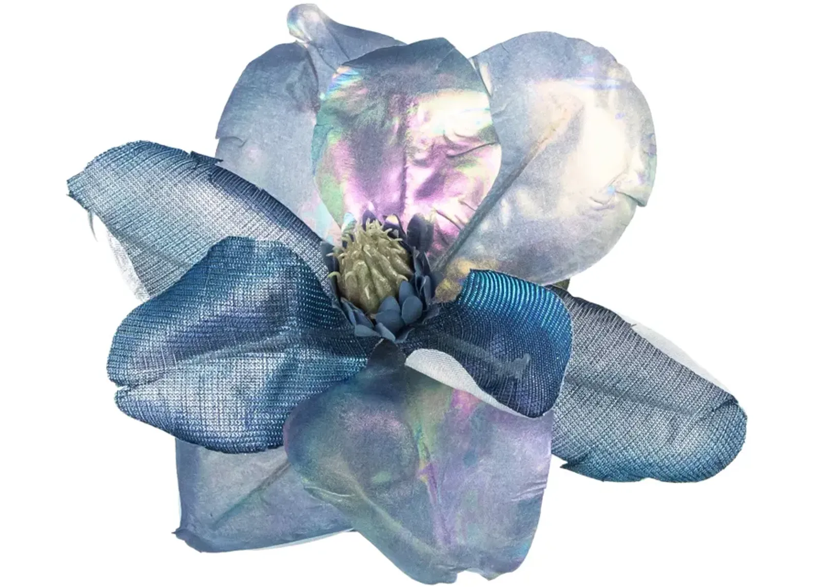 7" Iridescent Blue Artificial Magnolia Clip-On Christmas Ornament