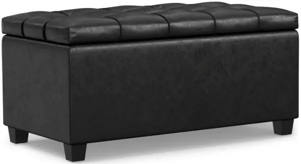 Sienna 33 inch Wide Transitional Rectangle Storage Ottoman Bench in Distressed Black Vegan Faux Leather, Assembled