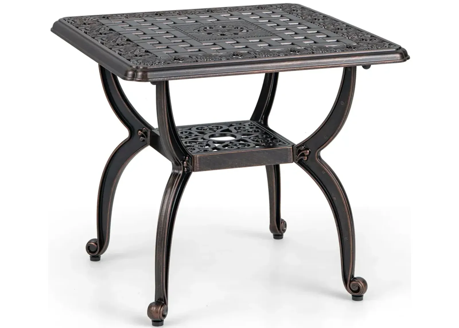 Cast Aluminum Outdoor Side Table with Storage Shelf for Garden Porch